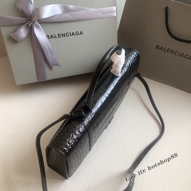 Balenciaga專櫃爆款鱷魚黑黑扣手提女包 巴黎世家長款Hourglass沙漏包 fyj1595